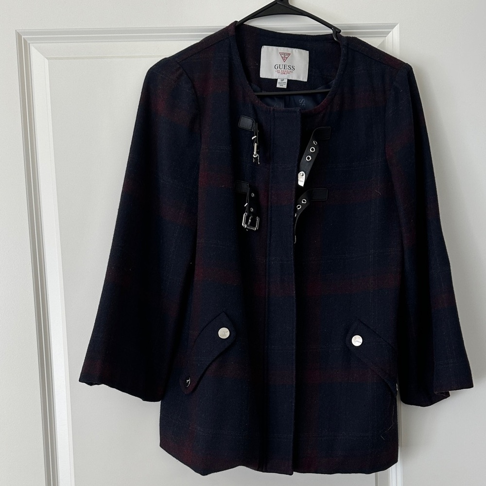 GUESS Women's Dark Plaid Cape Jacket
